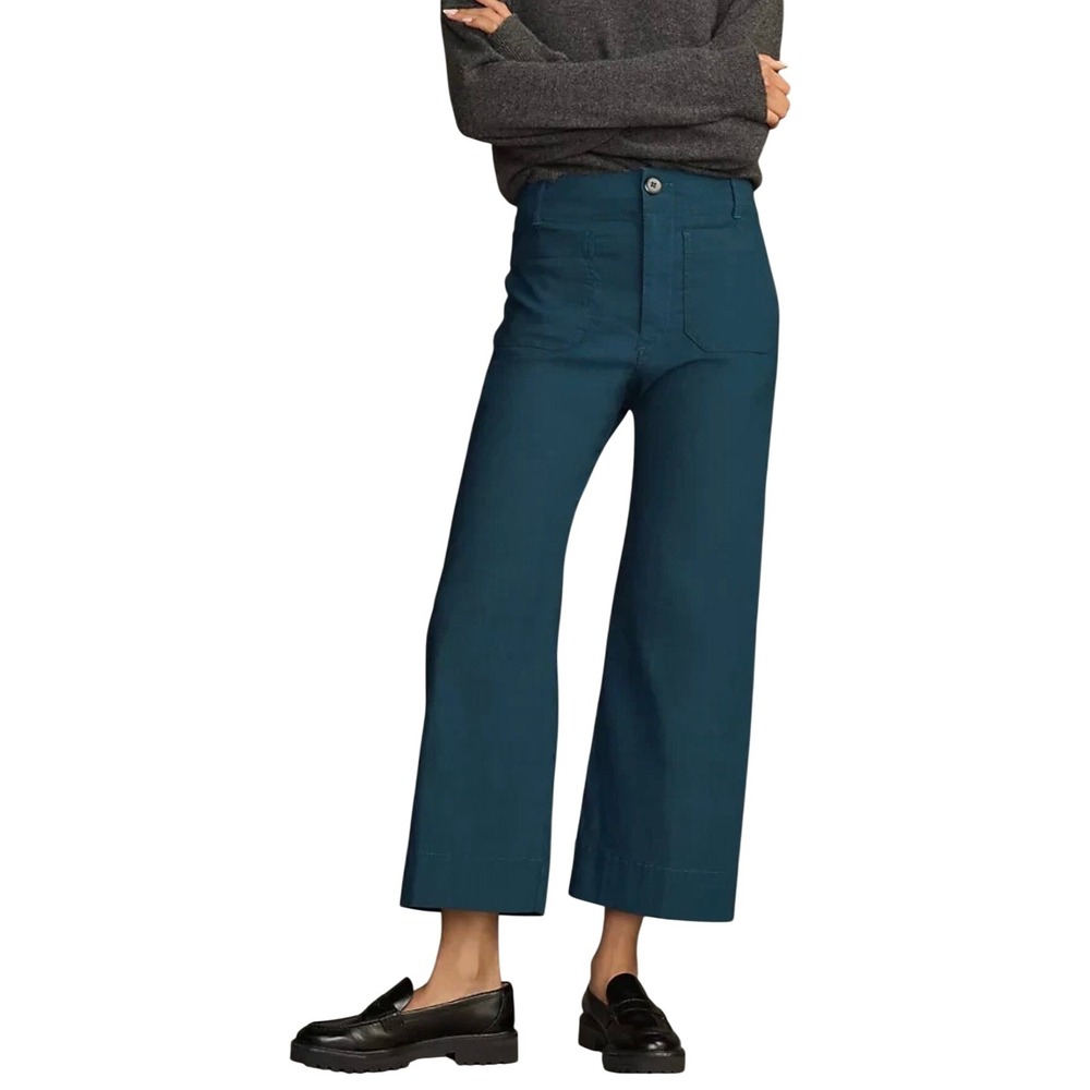 Maeve Anthropologie The Colette Wide Leg Crop Pants Teal Blue 27